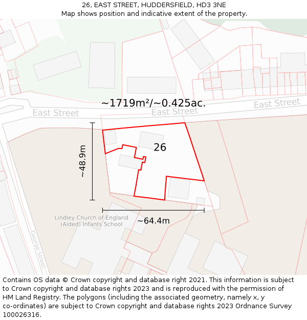 26, EAST STREET, HUDDERSFIELD, HD3 3NE: Plot and title map