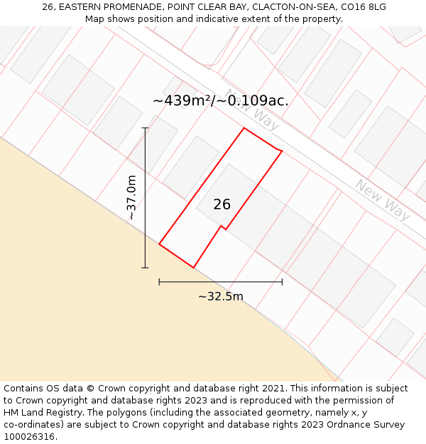 26, EASTERN PROMENADE, POINT CLEAR BAY, CLACTON-ON-SEA, CO16 8LG: Plot and title map