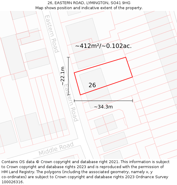 26, EASTERN ROAD, LYMINGTON, SO41 9HG: Plot and title map