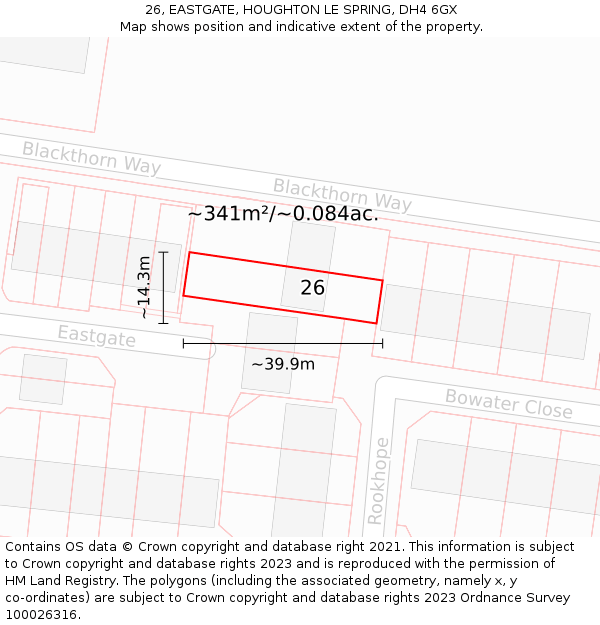 26, EASTGATE, HOUGHTON LE SPRING, DH4 6GX: Plot and title map