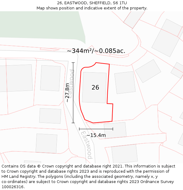 26, EASTWOOD, SHEFFIELD, S6 1TU: Plot and title map