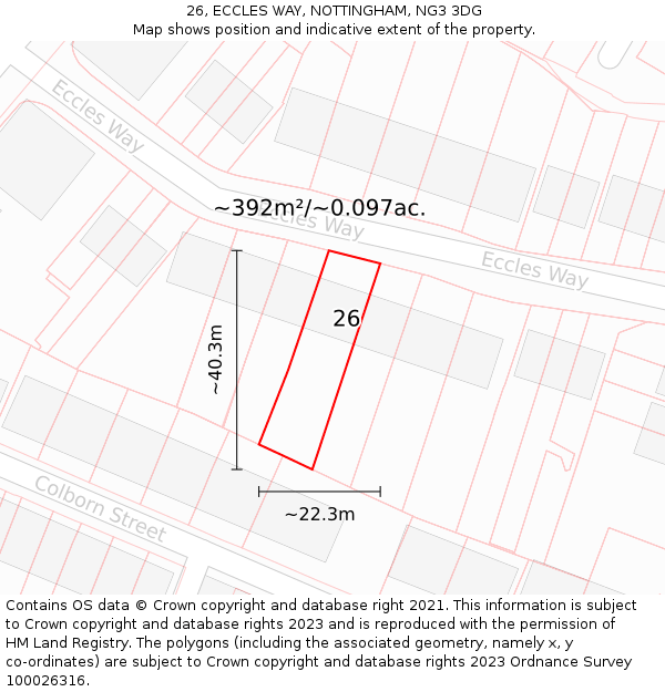 26, ECCLES WAY, NOTTINGHAM, NG3 3DG: Plot and title map