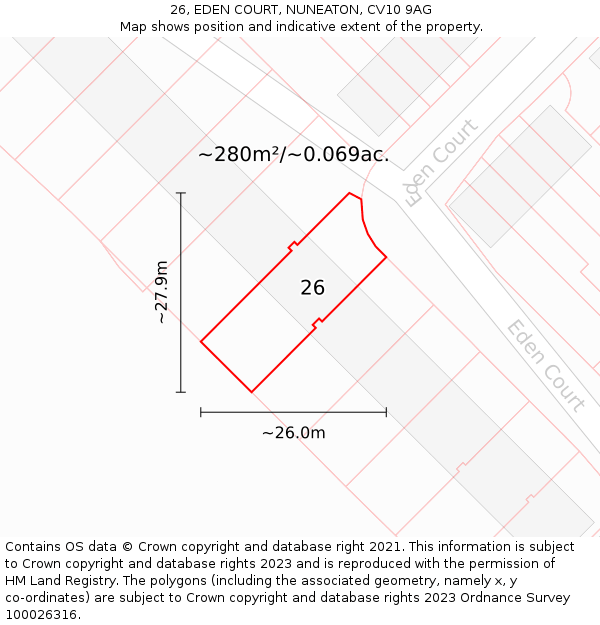 26, EDEN COURT, NUNEATON, CV10 9AG: Plot and title map