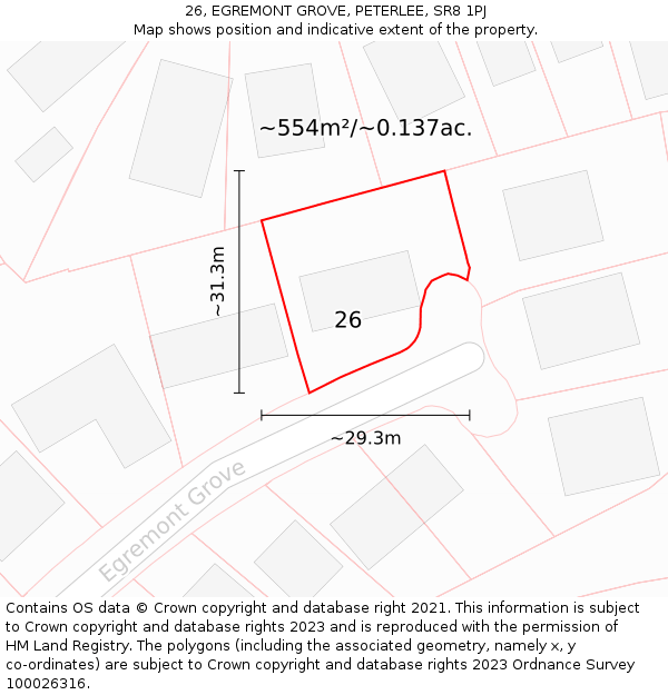 26, EGREMONT GROVE, PETERLEE, SR8 1PJ: Plot and title map