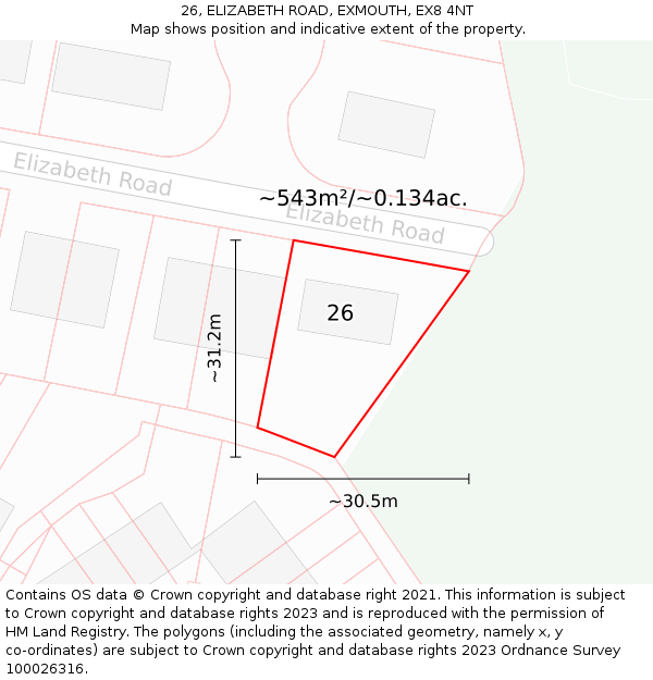 26, ELIZABETH ROAD, EXMOUTH, EX8 4NT: Plot and title map