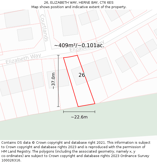 26, ELIZABETH WAY, HERNE BAY, CT6 6ES: Plot and title map