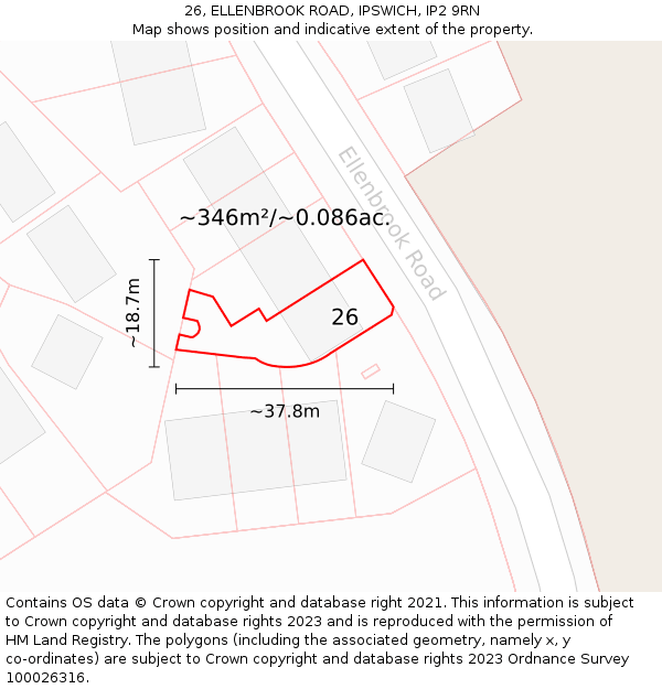 26, ELLENBROOK ROAD, IPSWICH, IP2 9RN: Plot and title map