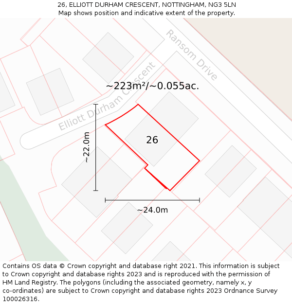 26, ELLIOTT DURHAM CRESCENT, NOTTINGHAM, NG3 5LN: Plot and title map