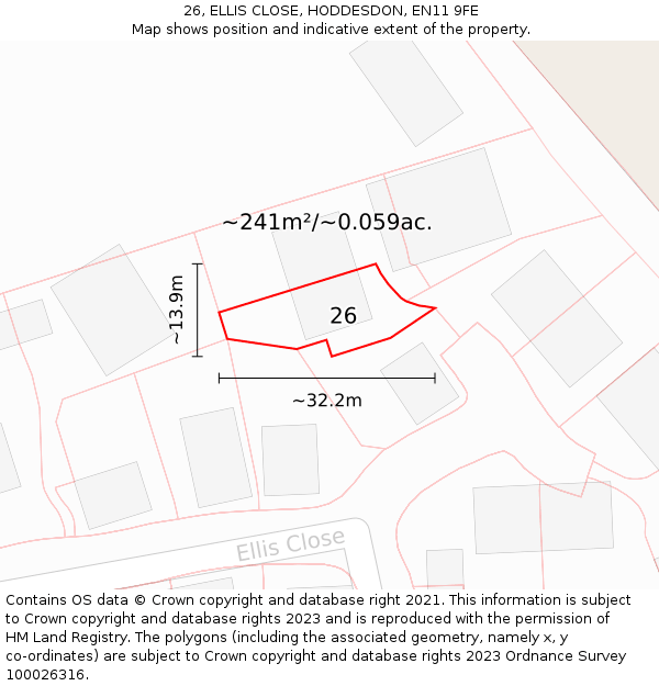 26, ELLIS CLOSE, HODDESDON, EN11 9FE: Plot and title map