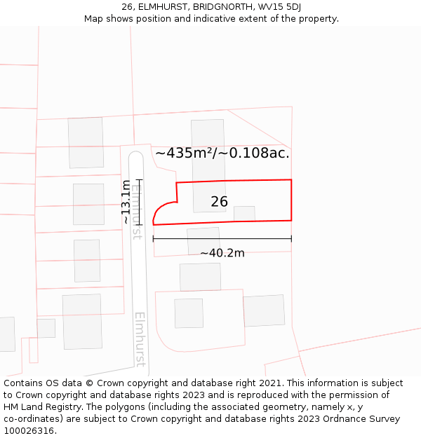 26, ELMHURST, BRIDGNORTH, WV15 5DJ: Plot and title map