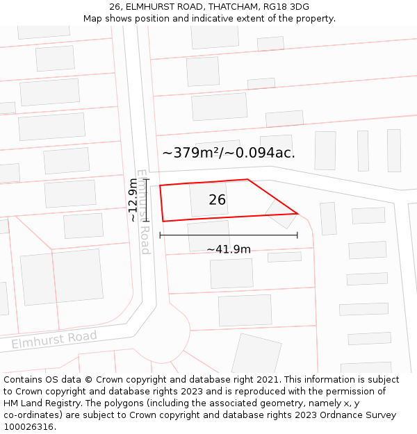 26, ELMHURST ROAD, THATCHAM, RG18 3DG: Plot and title map
