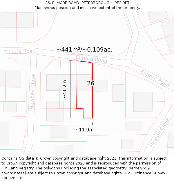 26, ELMORE ROAD, PETERBOROUGH, PE3 9PT: Plot and title map