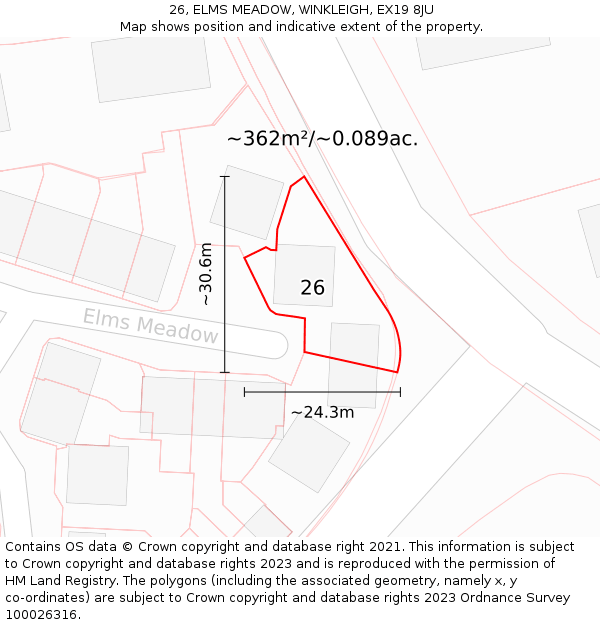 26, ELMS MEADOW, WINKLEIGH, EX19 8JU: Plot and title map