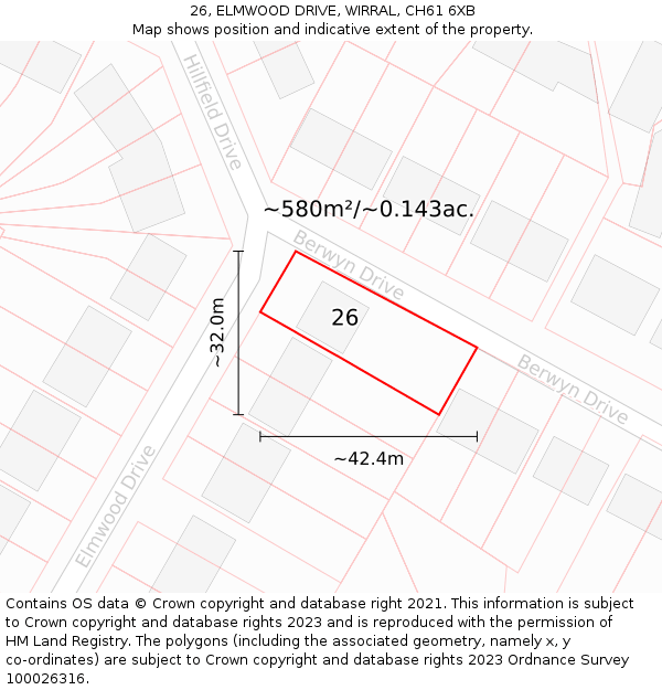 26, ELMWOOD DRIVE, WIRRAL, CH61 6XB: Plot and title map