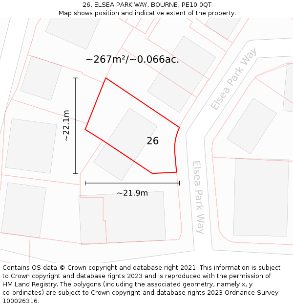 26, ELSEA PARK WAY, BOURNE, PE10 0QT: Plot and title map