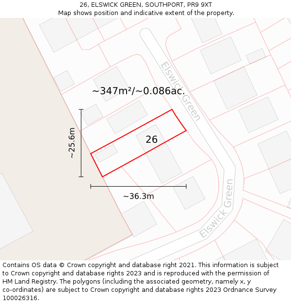 26, ELSWICK GREEN, SOUTHPORT, PR9 9XT: Plot and title map