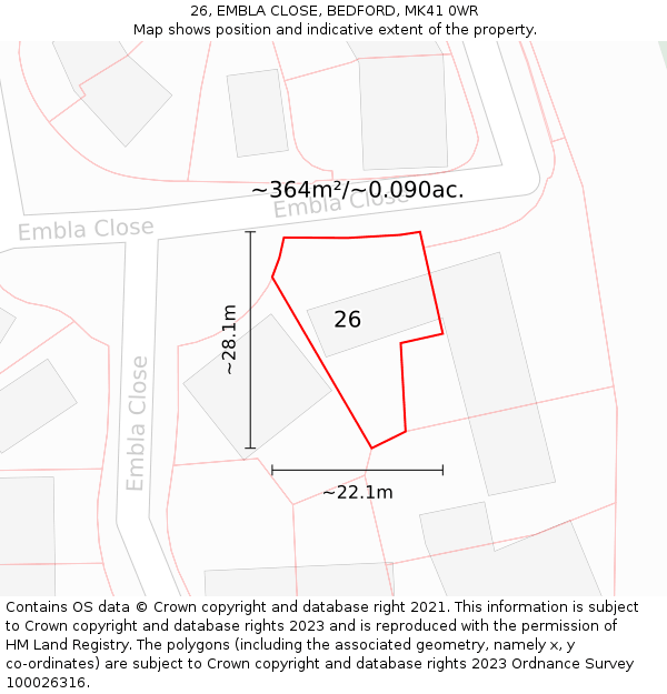 26, EMBLA CLOSE, BEDFORD, MK41 0WR: Plot and title map