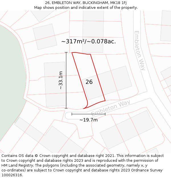 26, EMBLETON WAY, BUCKINGHAM, MK18 1FJ: Plot and title map