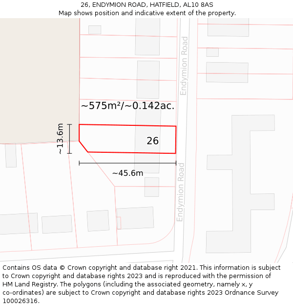 26, ENDYMION ROAD, HATFIELD, AL10 8AS: Plot and title map