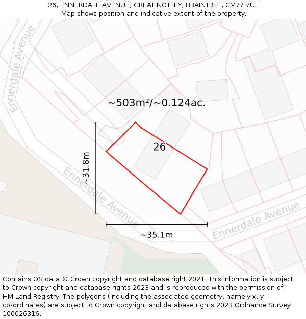 26, ENNERDALE AVENUE, GREAT NOTLEY, BRAINTREE, CM77 7UE: Plot and title map