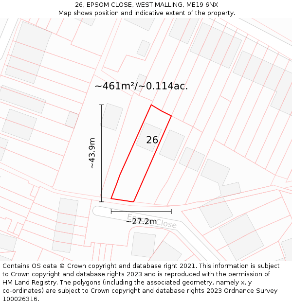 26, EPSOM CLOSE, WEST MALLING, ME19 6NX: Plot and title map