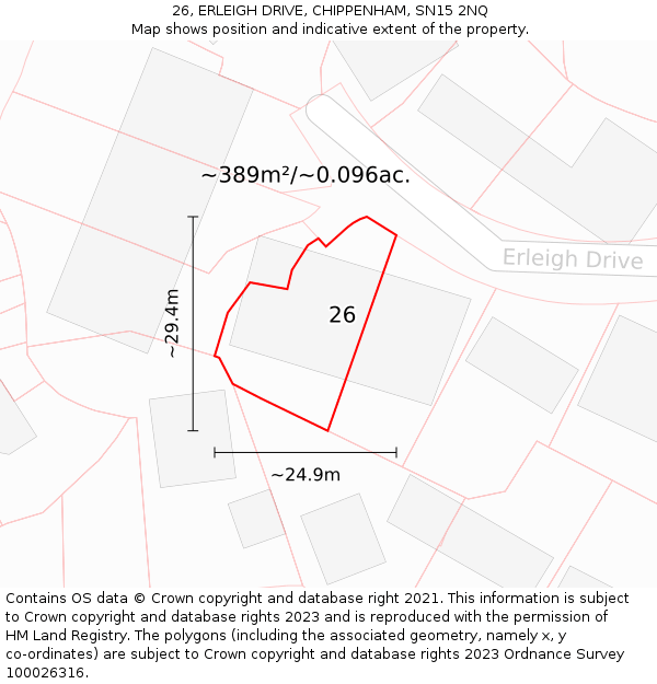 26, ERLEIGH DRIVE, CHIPPENHAM, SN15 2NQ: Plot and title map