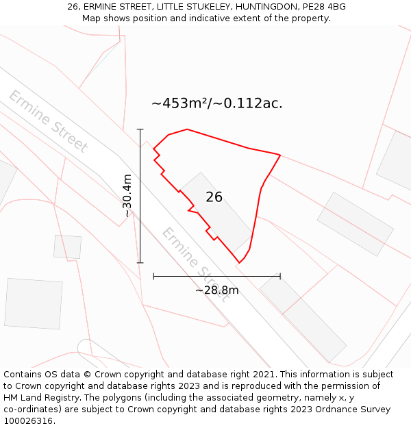 26, ERMINE STREET, LITTLE STUKELEY, HUNTINGDON, PE28 4BG: Plot and title map