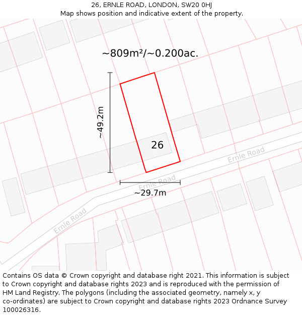 26, ERNLE ROAD, LONDON, SW20 0HJ: Plot and title map