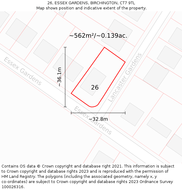 26, ESSEX GARDENS, BIRCHINGTON, CT7 9TL: Plot and title map