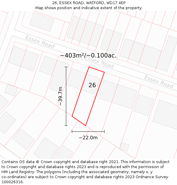 26, ESSEX ROAD, WATFORD, WD17 4EP: Plot and title map