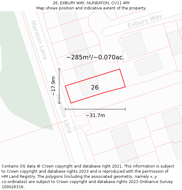 26, EXBURY WAY, NUNEATON, CV11 4RY: Plot and title map