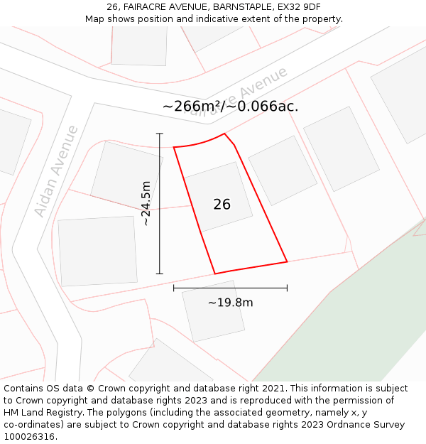 26, FAIRACRE AVENUE, BARNSTAPLE, EX32 9DF: Plot and title map