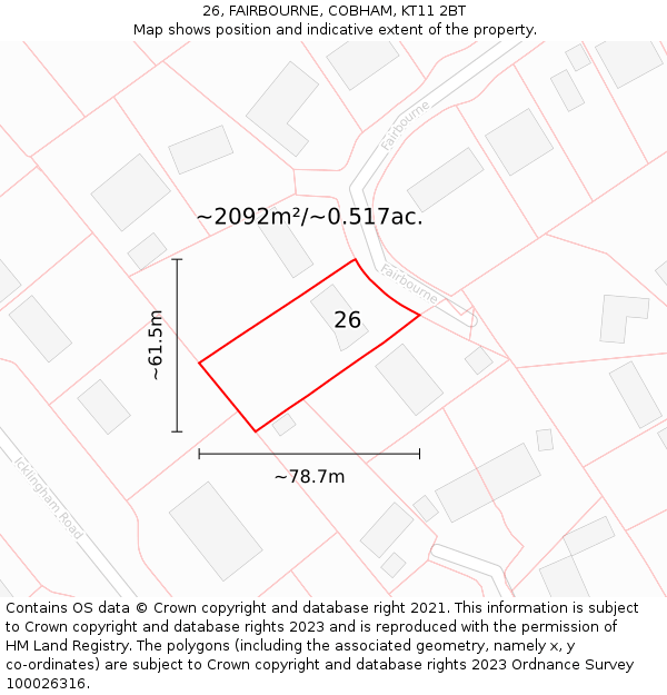 26, FAIRBOURNE, COBHAM, KT11 2BT: Plot and title map