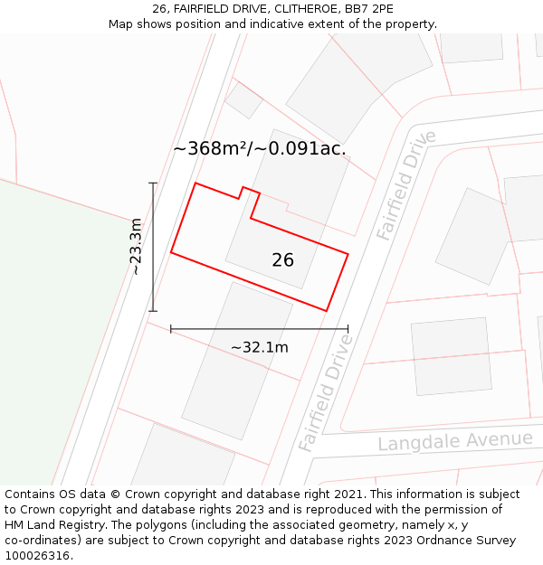 26, FAIRFIELD DRIVE, CLITHEROE, BB7 2PE: Plot and title map