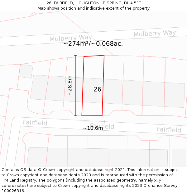 26, FAIRFIELD, HOUGHTON LE SPRING, DH4 5FE: Plot and title map