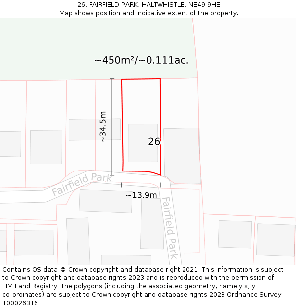 26, FAIRFIELD PARK, HALTWHISTLE, NE49 9HE: Plot and title map