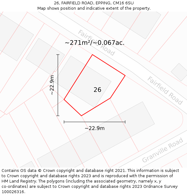 26, FAIRFIELD ROAD, EPPING, CM16 6SU: Plot and title map