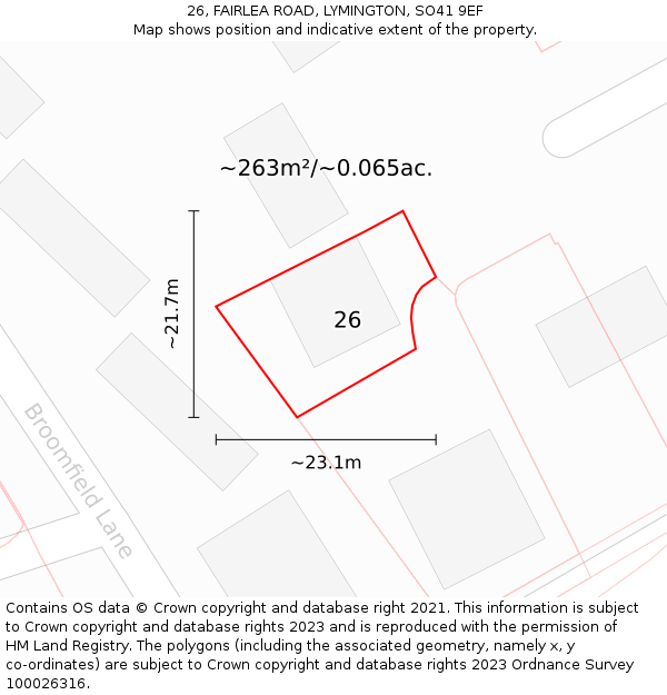 26, FAIRLEA ROAD, LYMINGTON, SO41 9EF: Plot and title map