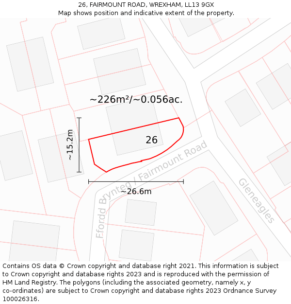 26, FAIRMOUNT ROAD, WREXHAM, LL13 9GX: Plot and title map