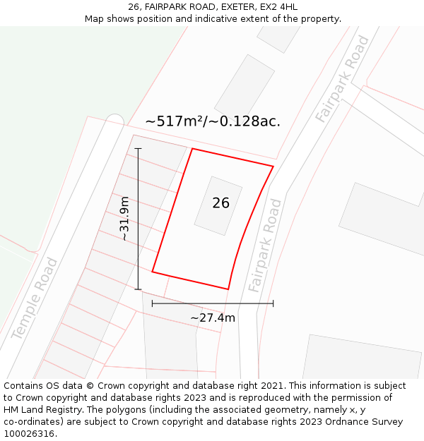 26, FAIRPARK ROAD, EXETER, EX2 4HL: Plot and title map