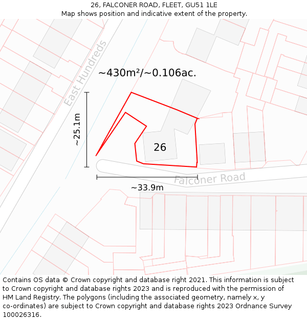 26, FALCONER ROAD, FLEET, GU51 1LE: Plot and title map