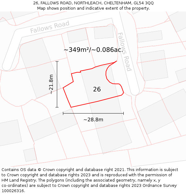 26, FALLOWS ROAD, NORTHLEACH, CHELTENHAM, GL54 3QQ: Plot and title map