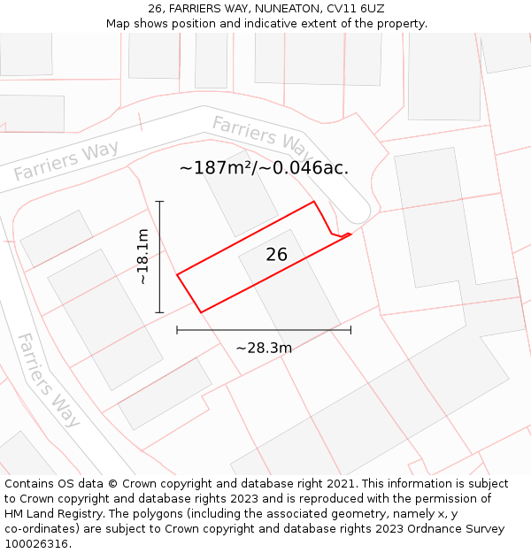 26, FARRIERS WAY, NUNEATON, CV11 6UZ: Plot and title map