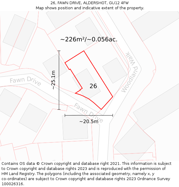 26, FAWN DRIVE, ALDERSHOT, GU12 4FW: Plot and title map