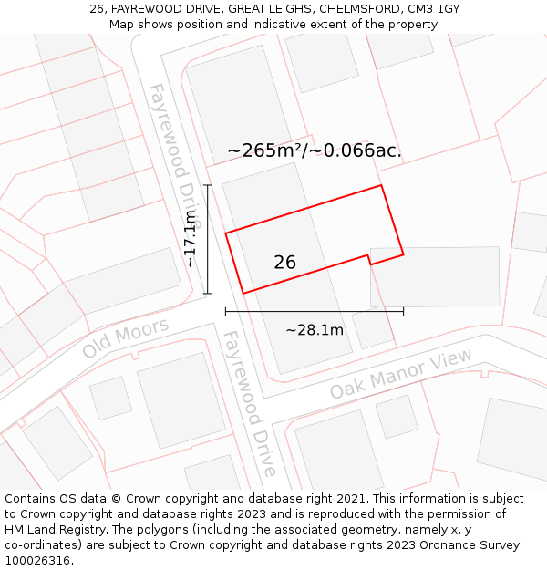 26, FAYREWOOD DRIVE, GREAT LEIGHS, CHELMSFORD, CM3 1GY: Plot and title map