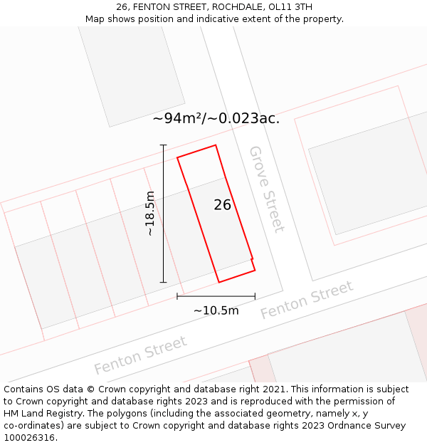 26, FENTON STREET, ROCHDALE, OL11 3TH: Plot and title map