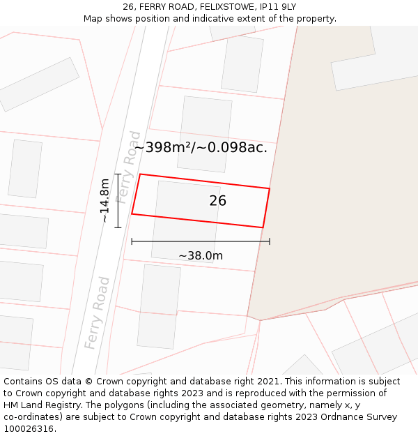 26, FERRY ROAD, FELIXSTOWE, IP11 9LY: Plot and title map