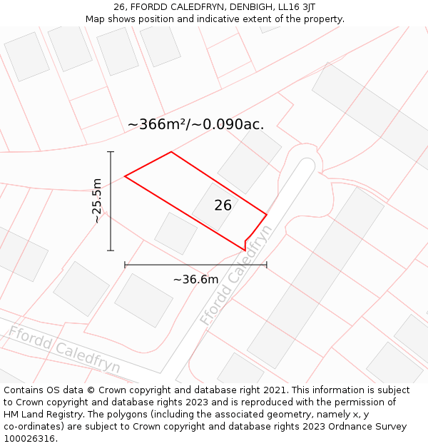26, FFORDD CALEDFRYN, DENBIGH, LL16 3JT: Plot and title map