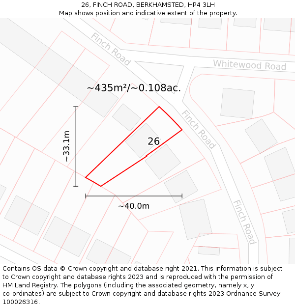 26, FINCH ROAD, BERKHAMSTED, HP4 3LH: Plot and title map