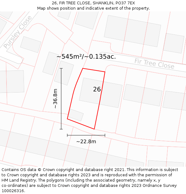 26, FIR TREE CLOSE, SHANKLIN, PO37 7EX: Plot and title map